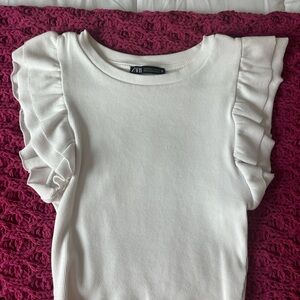 Zara White Ruffle Sleeve Top